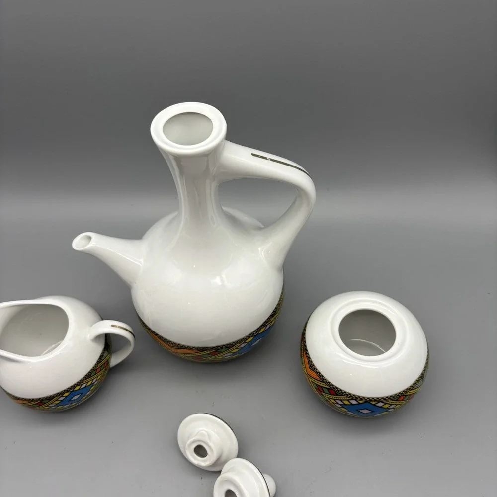 Ethiopian Coffee / Tea Pot Set Fine Porcelain Creamer And‎ Sugar